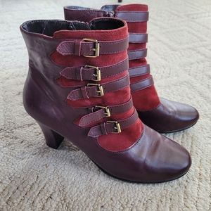 Burgundy and red leather aerosole ankle boots, size 9.5